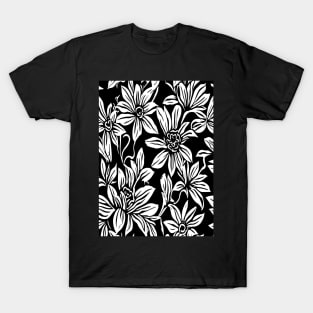 Black and White Floral Lino Print T-Shirt